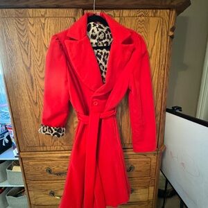 Red Womens Trench Coat with Leopard Lining